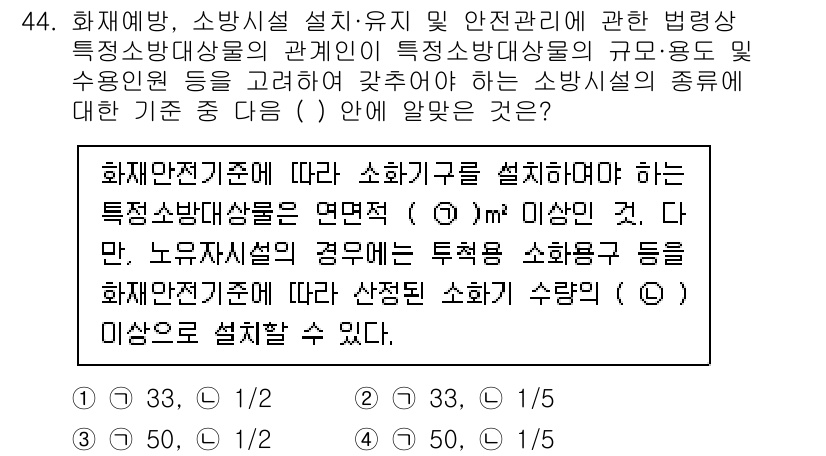 소방설비기사(전기분야) 2021년 44번 - 소방안전기준에 따르면 특령소방대상물은 반드시 소화기를 설치해야 하며, 이... 에 관한 핵심 기출문제