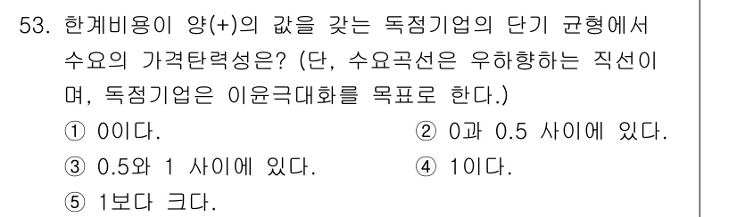 감정평가사_1차_1교시(구) 2015년 53번 - 주어진 문제는 특정 독점기업의 가격결정에서 수요의 가격탄력성을 평가하는 ... 에 관한 핵심 기출문제