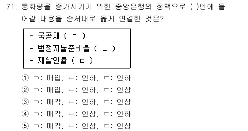 감정평가사_1차_1교시(구) 2015년 71번 - 정답인 이유: 통화량 조절을 위해 중앙은행이 해당 정책을 통해 국공채와 ... 에 관한 핵심 기출문제