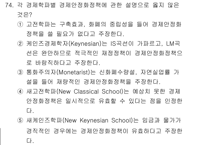 감정평가사_1차_1교시 2015년 74번 - 새로운 고전파 경제학(New Classical School)은 경제안정화... 에 관한 핵심 기출문제