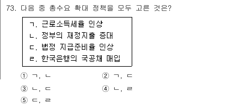 감정평가사_1차_1교시 2016년 71번 - 근로소득세 및 정부의 재정지출 정책은 모두 경제의 총수요를 증가시키는 역... 에 관한 핵심 기출문제