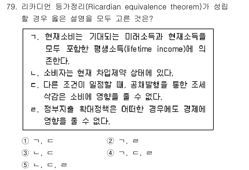감정평가사_1차_1교시(구) 2017년 80번 - 리카디언 등가정리는 소비자의 선택이 변화할 때 효용을 유지하기 위한 대체... 에 관한 핵심 기출문제