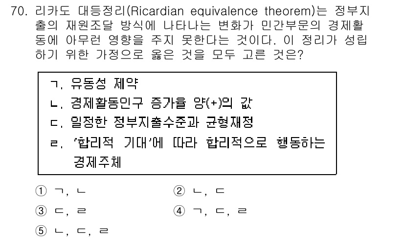 감정평가사_1차_1교시 2019년 68번 - 리카도 대등정리(Ricardian equivalence theorem)는... 에 관한 핵심 기출문제
