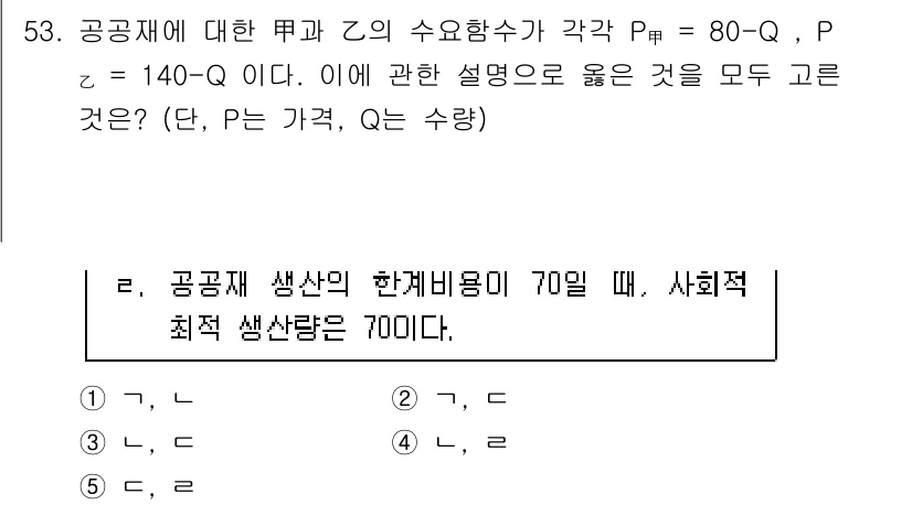 감정평가사_1차_1교시 2020년 53번 - 공공재의 수요함수에서 P_M은 사회적 한계편익을 나타내고, P_C는 비용... 에 관한 핵심 기출문제