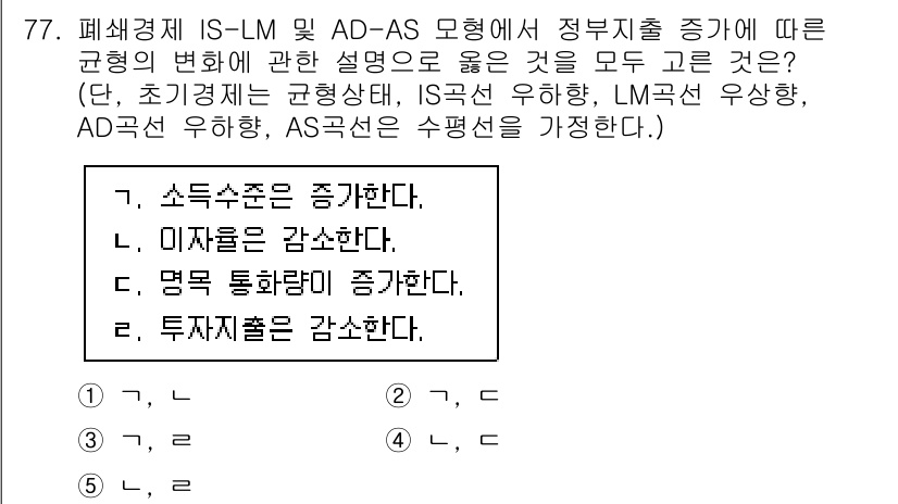 감정평가사_1차_1교시(구) 2021년 76번 - 정답 3번 '명목 통화량이 증가한다'는 정부 지출 증가가 통화량 확대를 ... 에 관한 핵심 기출문제