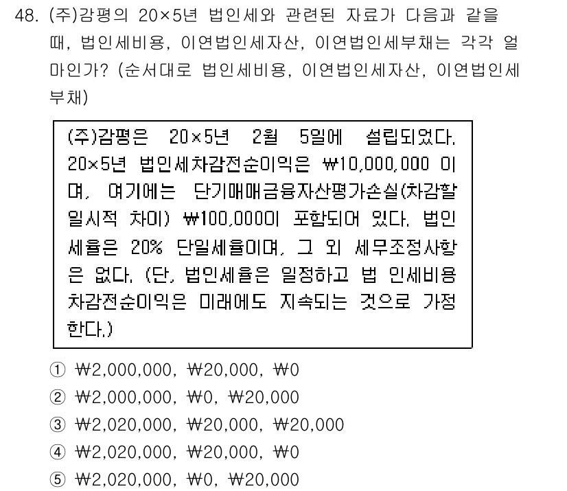 감정평가사_1차_2교시 2015년 48번 - 법인세비용(조정순이익)이란, 세법에 따라 과세소득을 측정하고 이에 따라 ... 에 관한 핵심 기출문제
