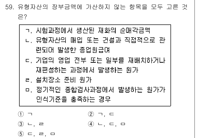 감정평가사_1차_2교시 2015년 59번 - 유형자산의 매입 또는 건설과 직적접한 자원은 감정평가사로서 평가의 대상이... 에 관한 핵심 기출문제