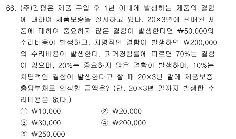 감정평가사_1차_2교시 2015년 66번 - 제품의 결함 발생 시 수리비용을 계산하기 위해, 먼저 결함률을 적용해야 ... 에 관한 핵심 기출문제