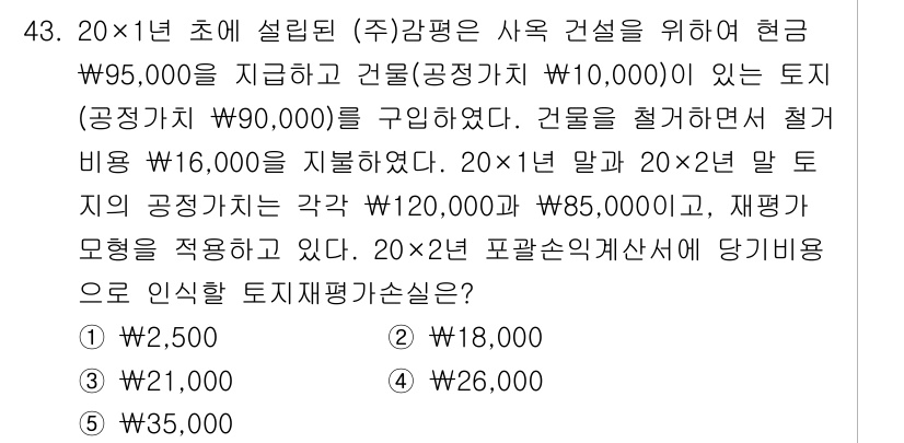 감정평가사_1차_2교시 2016년 43번 - 문제에서 요구하는 것은 20×1년 초에 설계된 감정평가에서의 비용 산출입... 에 관한 핵심 기출문제