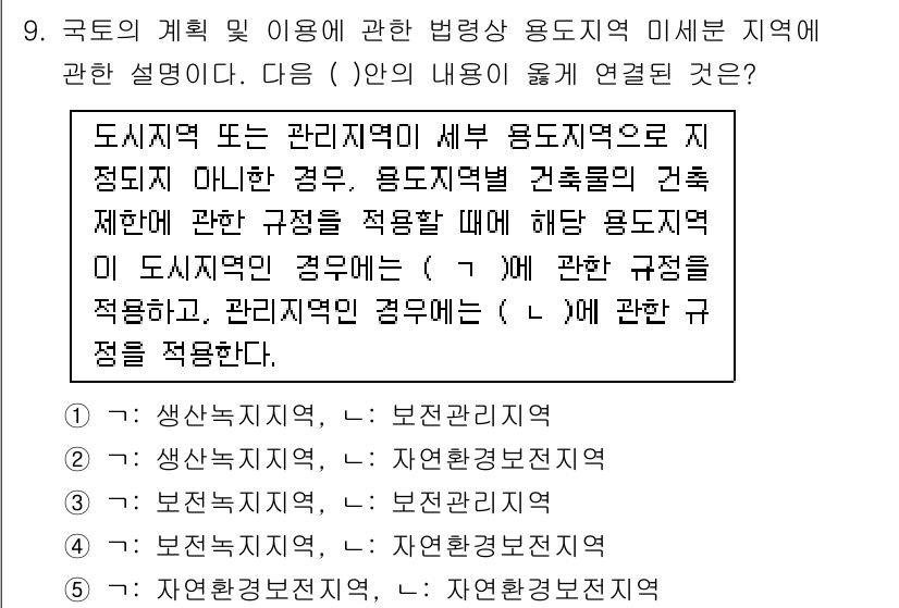 감정평가사_1차_2교시 2016년 9번 - 도시 관리 지역은 특정 용도와 규제를 적용할 수 있는 지역으로, 주거 및... 에 관한 핵심 기출문제