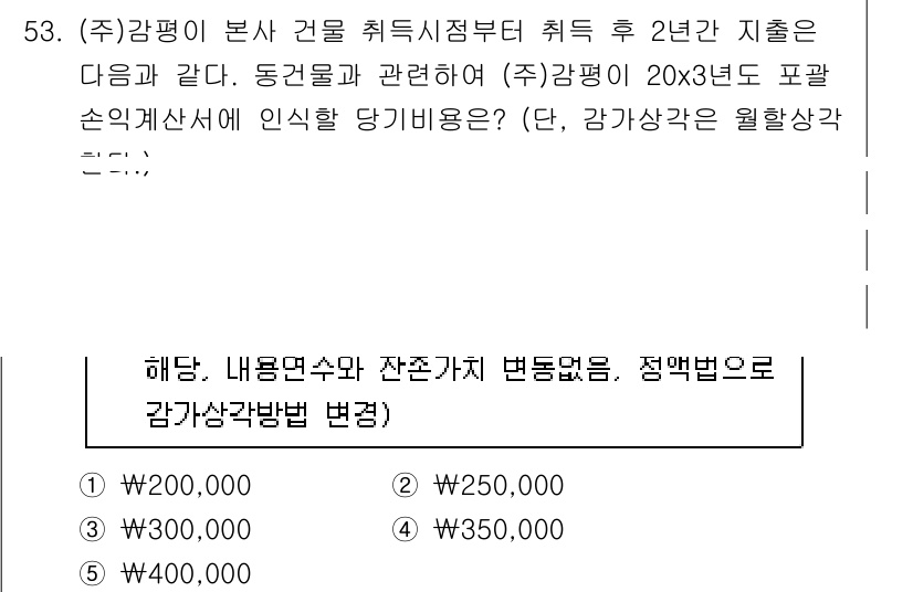 감정평가사_1차_2교시 2017년 53번 - 해당 문제에서 ㈜감평이 본사를 이전한 지출은 2년 후에 인식해야 하며, ... 에 관한 핵심 기출문제