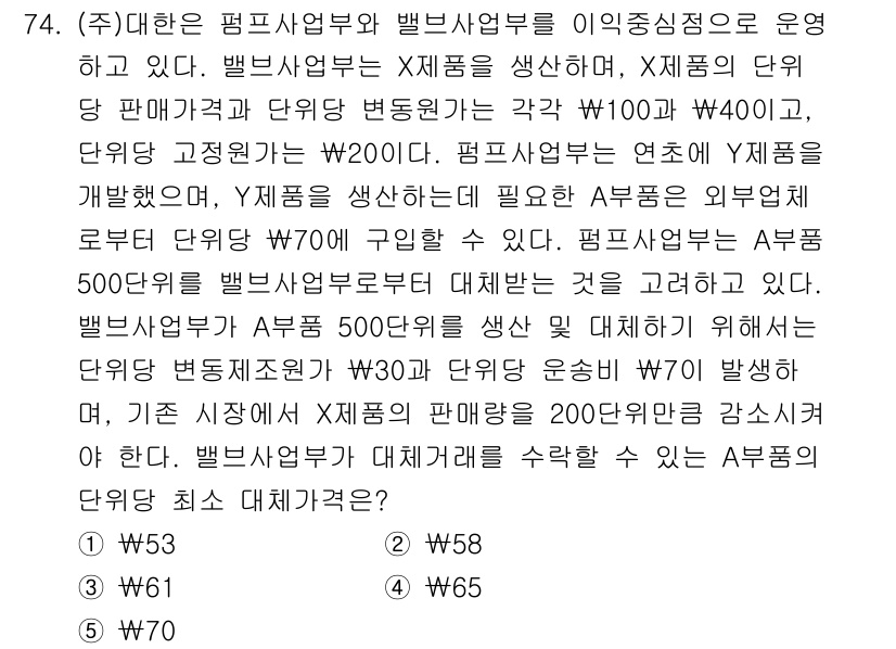 감정평가사_1차_2교시 2017년 74번 - 이 문제에서 Y 제품의 가격을 결정하기 위해서는 X 제품과의 관계를 고려... 에 관한 핵심 기출문제