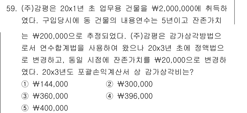 감정평가사_1차_2교시 2018년 59번 - 문제에서 주어진 내용에 따르면, 감가상각 방식으로 자산의 가치는 사용 연... 에 관한 핵심 기출문제
