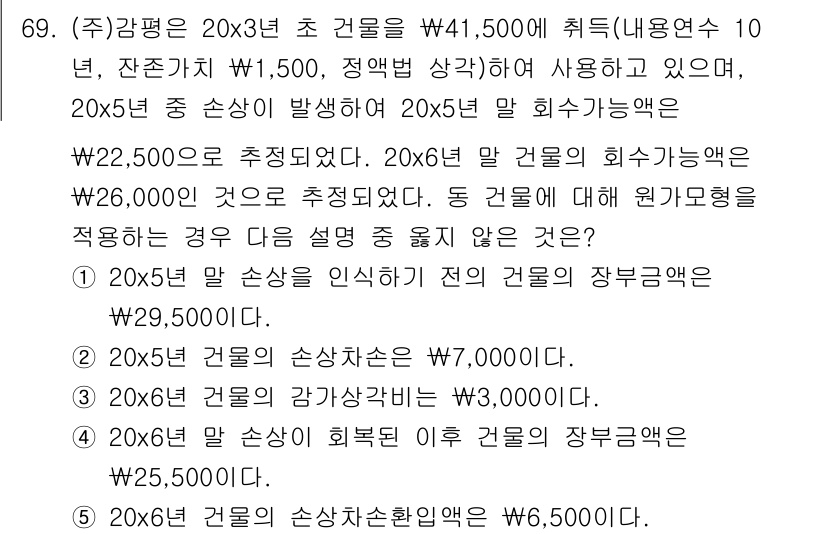 감정평가사_1차_2교시 2018년 69번 - 주어진 문제는 감정평가 관련 내용으로, 20x3년 초 건물의 가치를 평가... 에 관한 핵심 기출문제