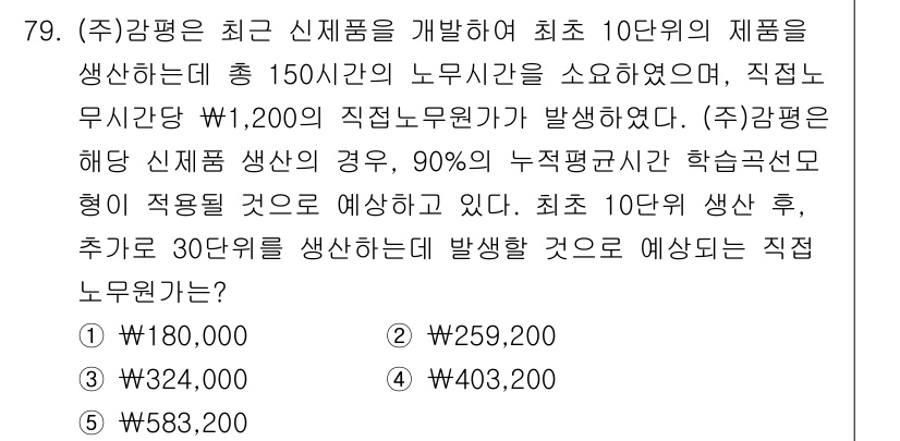 감정평가사_1차_2교시 2020년 79번 - 직접 노무원가는 신제품 생산에 소요되는 노무비의 90%를 반영하여 계산된... 에 관한 핵심 기출문제