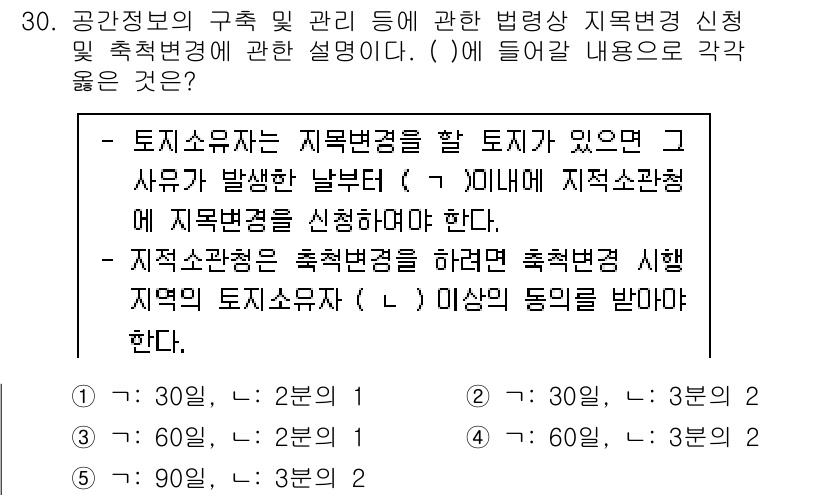 감정평가사_1차_2교시 2021년 30번 - 문제에서 요구하는 내용은 공간정보의 구조와 관리에 대한 것으로, 토지 소... 에 관한 핵심 기출문제