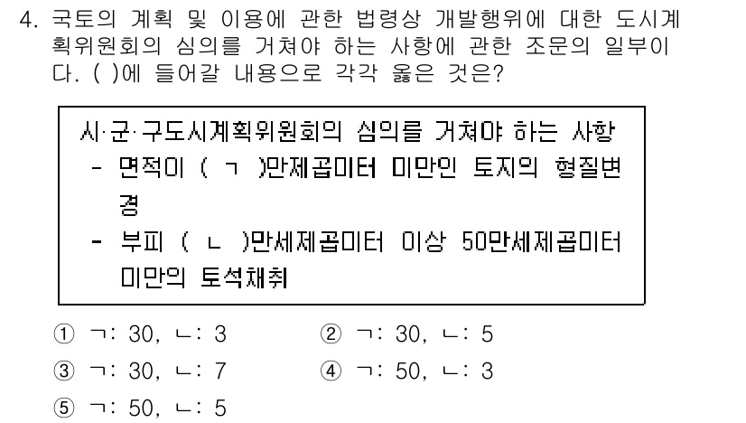 감정평가사_1차_2교시 2021년 4번 - 해설: 도시계획위원회의 심의는 면적 기준에 따라 결정되며, 50만 제곱미... 에 관한 핵심 기출문제