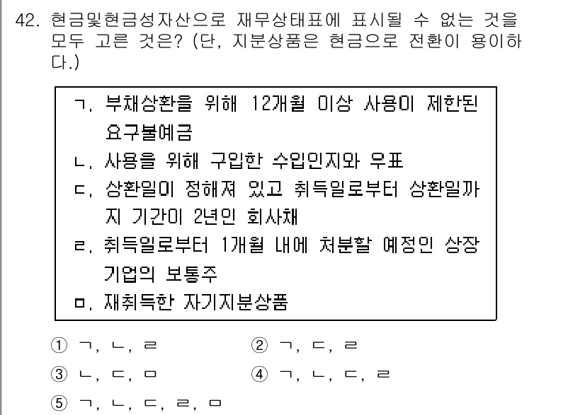 감정평가사_1차_2교시 2021년 42번 - 정답인 5번은 재취득한 자산의 표시와 관련된 내용입니다. 자산의 재취득 ... 에 관한 핵심 기출문제