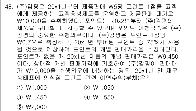 감정평가사_1차_2교시 2021년 48번 - 주어진 문제에서 감정평가사는 20x1년부터 특정 상품을 판매하여 발생한 ... 에 관한 핵심 기출문제