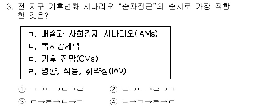 온실가스관리기사 2021년 3번 - 정답은 1번 배출과 사회경제 시나리오(IAMs)입니다. IAMs는 온실가... 에 관한 핵심 기출문제