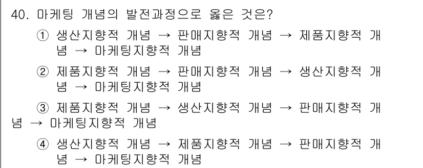 국내여행안내사_1차 2020년 40번 - 정답 4번의 발전 과정은 마케팅의 전반적인 흐름을 잘 나타내고 있습니다.... 에 관한 핵심 기출문제