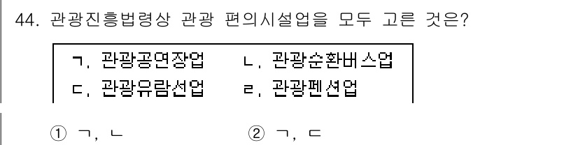 국내여행안내사_1차 2020년 44번 - 해당 자격증의 핵심 개념을 묻는 객관식 문제