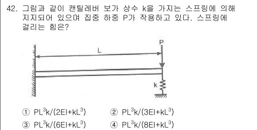 건축기사 2021년 43번 - 주어진 스프링의 힘은 훅의 법칙에 따라 수식화할 수 있습니다. 스프링의 ... 에 관한 핵심 기출문제