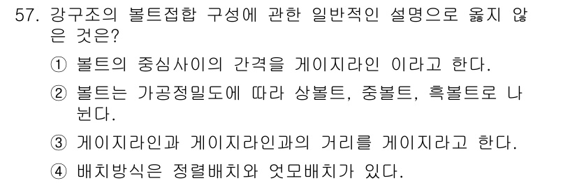 실내건축기사(구) 2021년 58번 - 정답 3번은 "게이지지인과 게이지지라인의 거리를 게이지라고 한다."로, ... 에 관한 핵심 기출문제