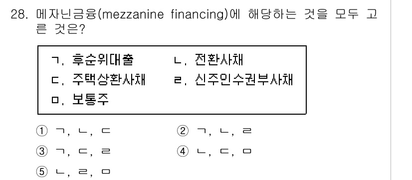 공인중개사_1차 2021년 28번 - 메자닌금융(mezzanine financing)은 주로 기업의 자본 구조... 에 관한 핵심 기출문제