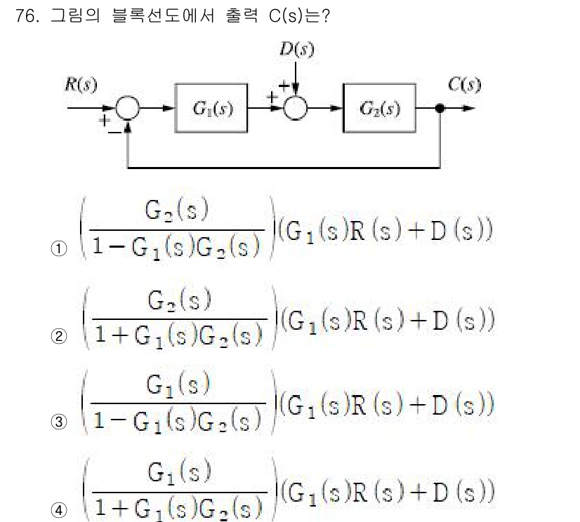 전기공사기사 2021년 76번 - C(s)의 출력은 G2(s)와 G1(s)의 연속 연결로 표현됩니다. 이때... 에 관한 핵심 기출문제