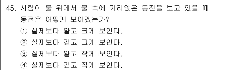 광학기사 2021년 45번 - 해당 자격증의 핵심 개념을 묻는 객관식 문제