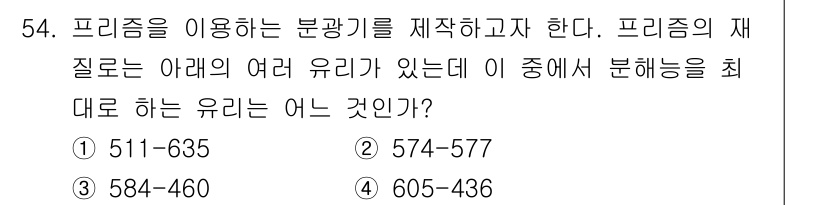 광학기사 2021년 54번 - 프리즘을 이용한 분광기의 재질은 일반적으로 특정 파장 범위에서 최적의 성... 에 관한 핵심 기출문제