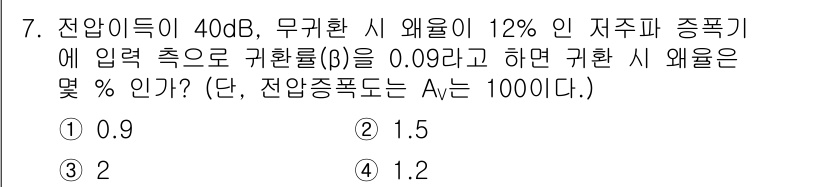 전자계산기제어산업기사 2016년 7번 - 이 문제에서 주어진 조건에 따라 전압 비율을 구하기 위해 필요한 귀환비(... 에 관한 핵심 기출문제