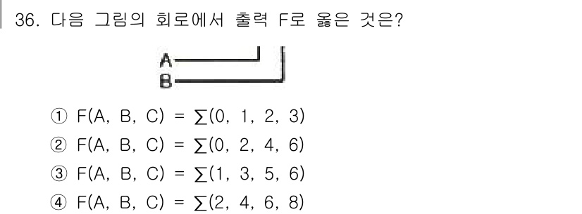 전자계산기제어산업기사(구) 2018년 36번 - 주어진 회로에서 출력 F는 입력 A, B, C에 대한 조합으로 결정되며,... 에 관한 핵심 기출문제