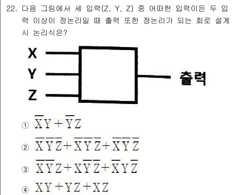 전자계산기제어산업기사(구) 2019년 22번 - 주어진 논리 회로에서 출력은 두 입력 중 하나 이상이 참일 때 참이 됩니... 에 관한 핵심 기출문제