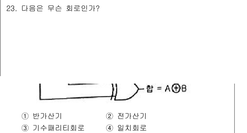 전자계산기제어산업기사 2019년 23번 - 주어진 회로는 두 개의 입력 신호 A와 B를 더하는 구조를 가지고 있습니... 에 관한 핵심 기출문제