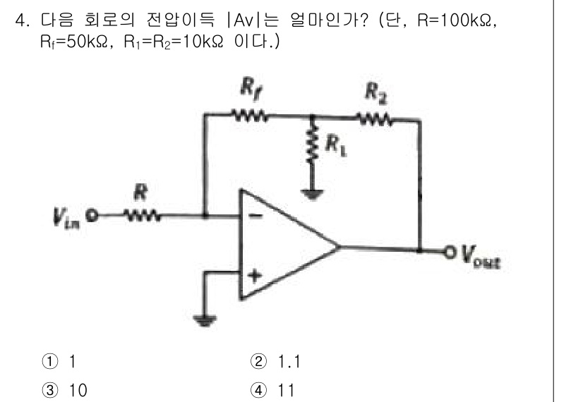 전자계산기제어산업기사(구) 2020년 4번 - 주어진 회로에서 비반전 증폭기 공식을 적용합니다. 입력 저항과 피드백 저... 에 관한 핵심 기출문제