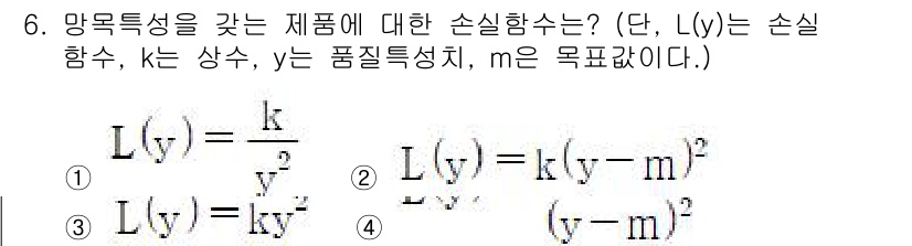 품질경영기사 2021년 6번 - 손실함수 \( L(y) \)는 목표값 \( m \)과 품질특성 \( y ... 에 관한 핵심 기출문제