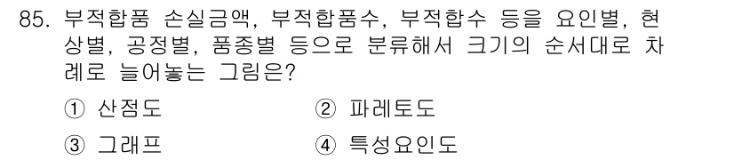 품질경영기사 2021년 86번 - . 

산점도는 두 변수의 분포를 시각적으로 표현해 주며, 각각의 점이 ... 에 관한 핵심 기출문제