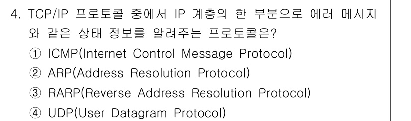 네트워크관리사_2급 2021년 4번 - 번 ICMP

정답인 이유: ICMP는 네트워크 진단 및 오류 보고를 위... 에 관한 핵심 기출문제
