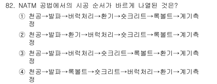 화약류관리기사 2021년 82번 - NATM(New Austrian Tunneling Method)에서 시공... 에 관한 핵심 기출문제