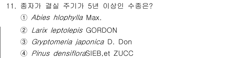 임업종묘기사 2015년 11번 - Larix leptolepis는 5년 이상 생장 주기가 긴 종자로 알려져... 에 관한 핵심 기출문제