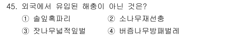 임업종묘기사 2015년 45번 - 잔나무닭쥐벌레는 한국 고유의 곤충으로, 외국에서 유입된 해충이 아닙니다.... 에 관한 핵심 기출문제