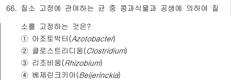 임업종묘기사 2015년 66번 - 질소 고정에 관련된 균은 대기 중의 질소를 고정하여 식물에 유용한 형태로... 에 관한 핵심 기출문제