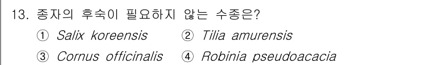 임업종묘기사 2020년 13번 - . Salix koreensis  
Salix koreensis는 뿌리에... 에 관한 핵심 기출문제