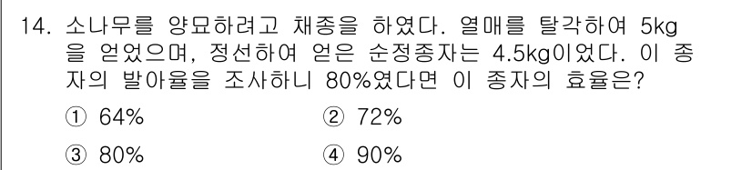 임업종묘기사 2020년 14번 - 해당 자격증의 핵심 개념을 묻는 객관식 문제