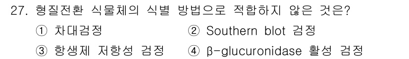 임업종묘기사 2020년 27번 - 형질전환 식물체의 식별 방법으로는 차대검정, Southern blot 검... 에 관한 핵심 기출문제