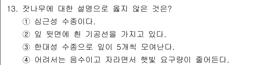 임업종묘기사 2021년 13번 - 잣나무는 음수성 식물로 햇빛을 좋아하며, 그늘에서 자라면 성장에 부정적인... 에 관한 핵심 기출문제