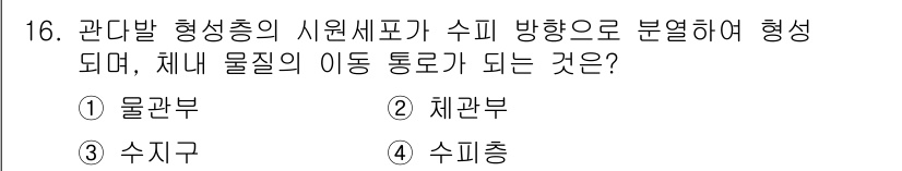 임업종묘기사 2021년 16번 - 정답은 2번 '체관부'입니다. 체관부는 식물의 영양분과 물질의 이동을 담... 에 관한 핵심 기출문제