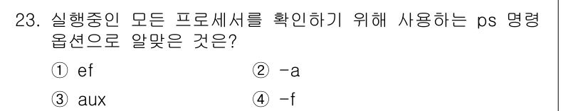 리눅스마스터_2급 2021년 23번 - . `ps` 명령어에서 `aux` 옵션은 시스템의 모든 프로세스를 상세히... 에 관한 핵심 기출문제